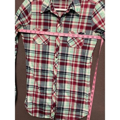 Vanity Small Plaid Flannel Shirt Red Blue Green Long Sleeve Western Style