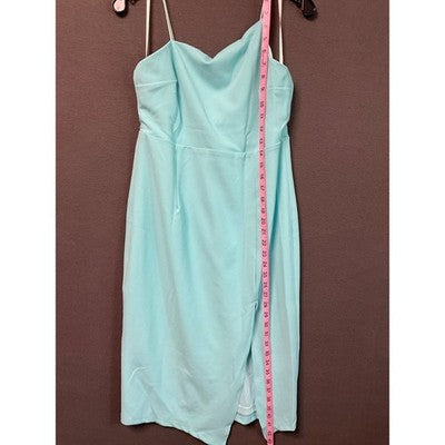 HOLIPICK Blue Bodycon Dress L Cowl Neck Sleeveless Slit Front Lined Cocktail NWT