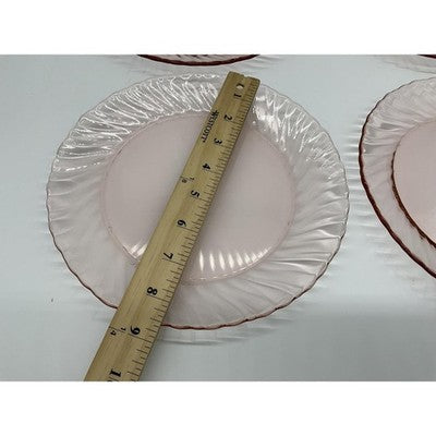 Pink Pressed Glass Luncheon Plates Set Of 4 Swirl Pattern Modern Tableware