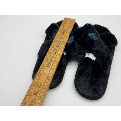 FOCO Carolina Panthers Slippers Womens XL Black Faux Fur Slide NFL Fan Shoe