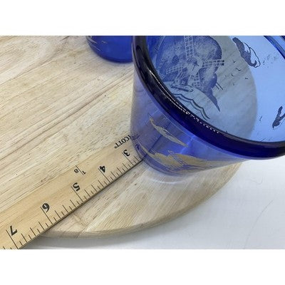 VTG Hazel Atlas Cobalt 2 Ice Buckets, 1 Glass Tumbler Etched Nautical Barware