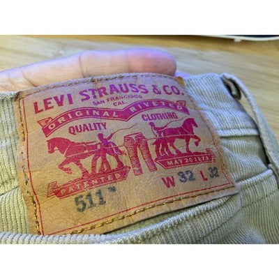 Levi's 511 Slim Fit Pants Mens 32x32 Tan Corduroy 04511-1063 Distressed Khakis