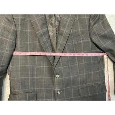 VTG Jos. A. Bank Suit Jacket Men 44S Gray Check Wool Cupro Lined Two Button USA