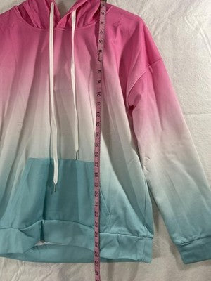 Korelayer Hoodie Womens Medium Pink Blue Ombre Pullover Kangaroo Pocket Soft