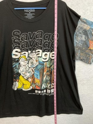 Popeye Shirt Mens 5XL Black Savage NYC Graphic Tee Big & Tall Cartoon Streetwear