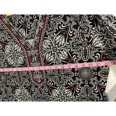 JM Collection Tunic Top Women 2X Black Burgundy Medallion Rhinestone Blouse