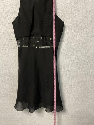 Vintage Faviana Dress Womens 7/8 Black Sequin Waist Chiffon Cocktail Party 90s