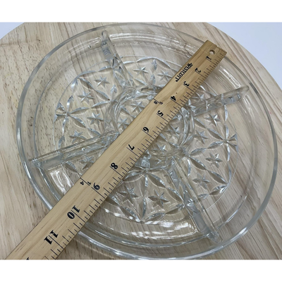 Vintage Glass Relish Tray 12 Inch Round Divided Dish Starburst Pattern Sectioned
