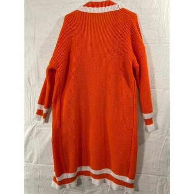 Unbranded Cardigan Women 1XL Orange White Striped Longline Open Front A23A106