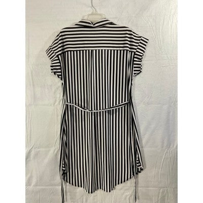 Mlle Gabrielle Shirt Dress Women Large Black White Striped Button Tie Waist Mini