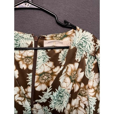 NWT Happy x Nature Wide Leg Floral Jumpsuit Size 4 Green Brown Retro Chic