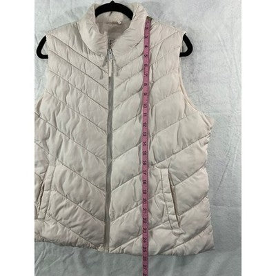 Gap Puffer Vest Women XL Cream Quilted Zip Up Sleeveless Jacket Outerwear