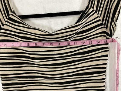 Brat Star Dress Womens Large Black Stripe Cowl Neck Bodycon Mini Stretch