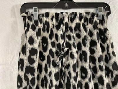 FimarSted Pants Womens Small Black Leopard Print Paperbag Wide Leg Soft Pull On