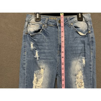 V.I.P. Jeans Juniors 3 Light Wash Shredded Skinny Stretch Distressed