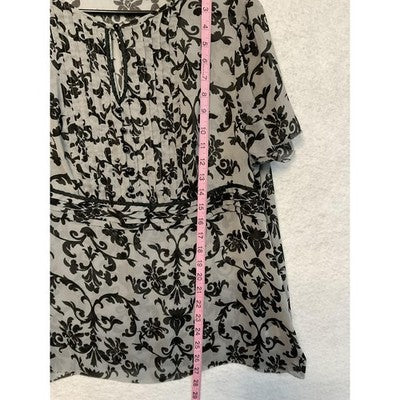 Apt. 9 Shirt Womens 1X Gray Black Floral Sheer Pleated Short Sleeve Blouse