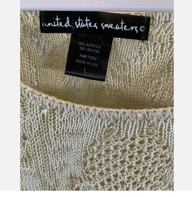 United States Sweater Womens Large Off  White Short Sleeve VTG  Floral Knit Top
