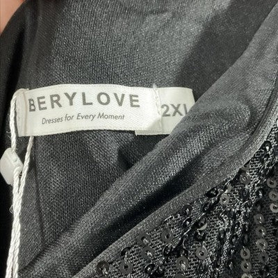 Berylove Dress Womens 2XL Black One Shoulder Sequin Tulle Fit Flare Party NWT