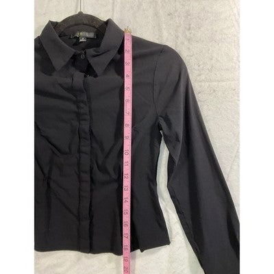 Iris Button Down Shirt Womens Small Black Long Sleeve Darted Tailored Top