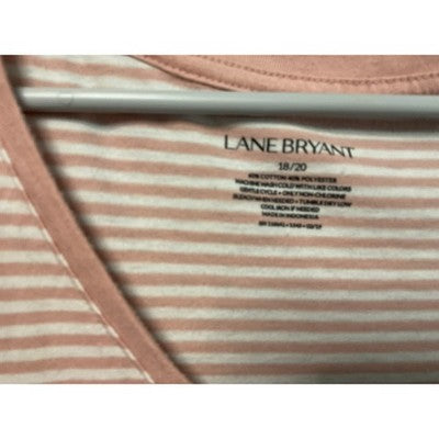 Lane Bryant Shirt Womens 18/20 Pink White Striped Embroidered Floral V Neck Top