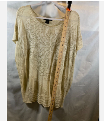 United States Sweater Womens Large Off  White Short Sleeve VTG  Floral Knit Top