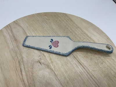 Vintage Hermitage Ceramic Spongeware Cake Knife Server Beige Heart Country