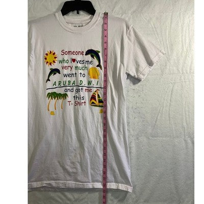 Sea Man Aruba Souvenir T-Shirt Mens Medium White Cotton Graphic Tee Travel