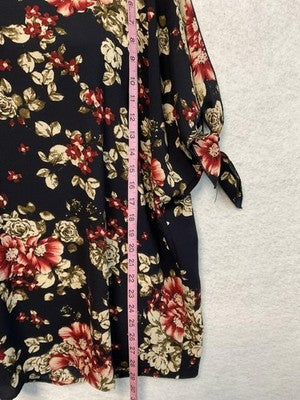 Banabee Shirt Womens 1X Navy Blue Floral Split Sleeve Tunic Blouse Top Boho VTG