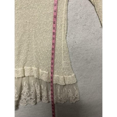 Ethyl Sweater Tunic Womens Large White Sheer Knit Lace Hem Ruffle Boho Top Sheer