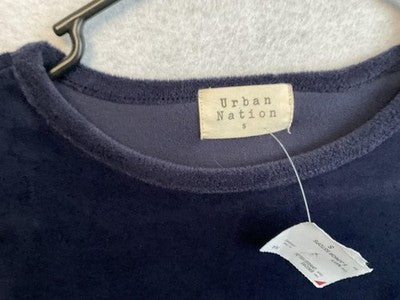 Urban Nation Shirt Juniors Small Navy Blue Velour Crop Top Crewneck