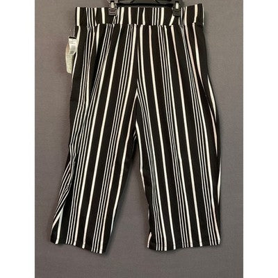 French Laundry Be In The Moment XL Black White Vertical Stripe Pull On Pants NWT