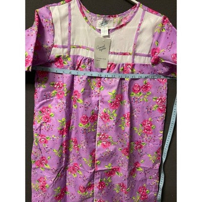 NWT Women's Casual Nights Purple Nightgown, S, Floral, Full Zip Closure