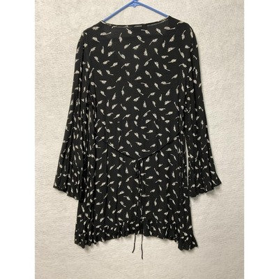 Billabong Dress Womens Large Black Floral Boho Long Sleeve Button Front Viscose