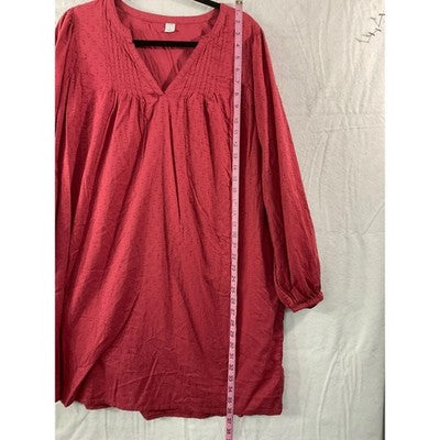 Old Navy Boho Tunic Dress Women Large Red Clip Dot Pintuck Long Sleeve Mini