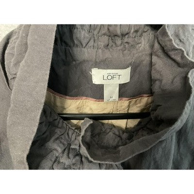 Ann Taylor Loft Trench Coat Womens Medium Gray Twill Ruffle Collar Lined Button