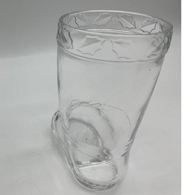 Glass Boot Mug Clear Holly Leaf Embossed Cowboy Christmas Decor