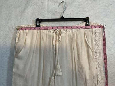 John Paul Richard Pants Womens Large White Boho Lace Trim Tassel Ankle Lined