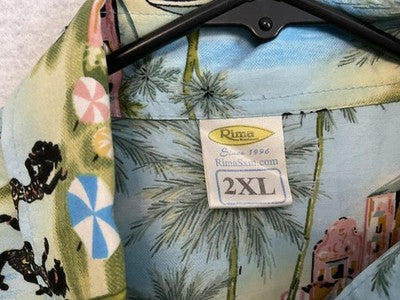Rima Shirt Mens 2XL Multicolor Caribbean Life Hawaiian Button Up Short Sleeve