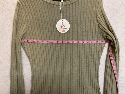 ANRABESS Sweater Dress Womens Large Green Ribbed Knit Long Sleeve Maxi New