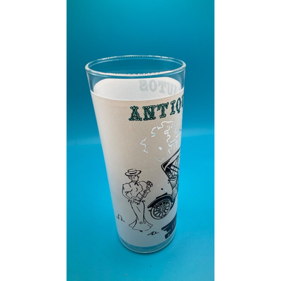 Vintage Barware:6.5" Highball Glass with 1908 Buick Antique Auto Design Retro