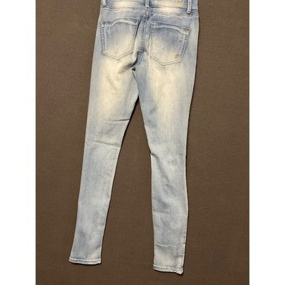 Indigo Rein Forever Jeans Size 5 Light Wash Skinny Ankle Patch Distressed Fun