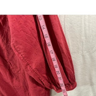 Old Navy Boho Tunic Dress Women Large Red Clip Dot Pintuck Long Sleeve Mini