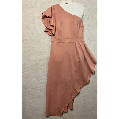 Dokotoo Dress Womens Large Pink One Shoulder Ruffle Asymmetrical Formal Gown