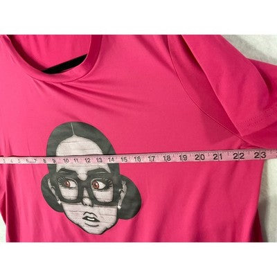 Shein Curve Graphic T-Shirt Women 1XL Hot Pink Pop Art Girl Glasses UU600-12