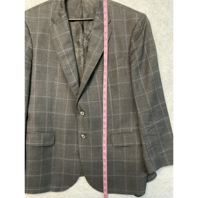 VTG Jos. A. Bank Suit Jacket Men 44S Gray Check Wool Cupro Lined Two Button USA
