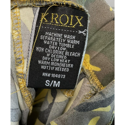 KROIX Pants Womens S/M Yellow Camo Moto Joggers Zipper Detail Drawstring Tapered