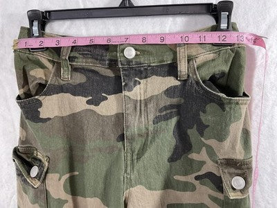 Rue21 Pants Juniors S Green Camouflage Cargo Twill Elastic Waist Raw Hem Army