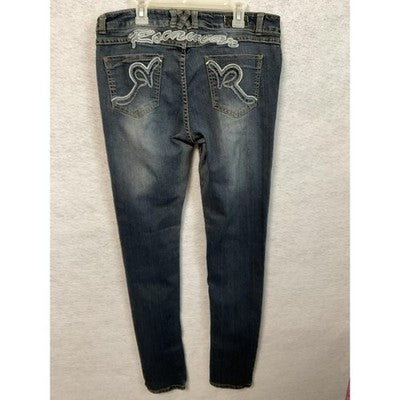 Rocawear Jeans Womens 11 Blue Skinny Mid Rise Embroidered Back Pocket Denim
