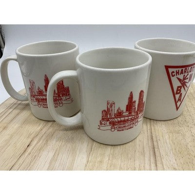 Charlotte NC Ceramic Coffee Mugs Lot of 3 Diner Style Red Graphic WBA Skyline