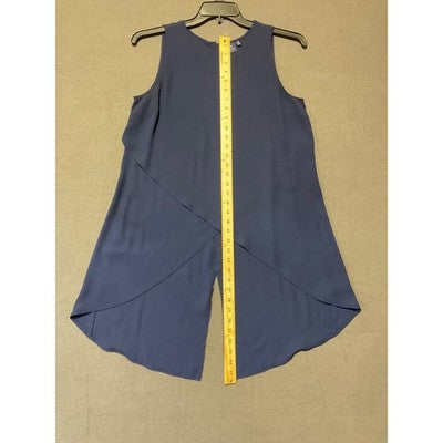 Kaari Blue Asymmetrical Tunic Size M Navy Blue Sleeveless Back Zip Polyester